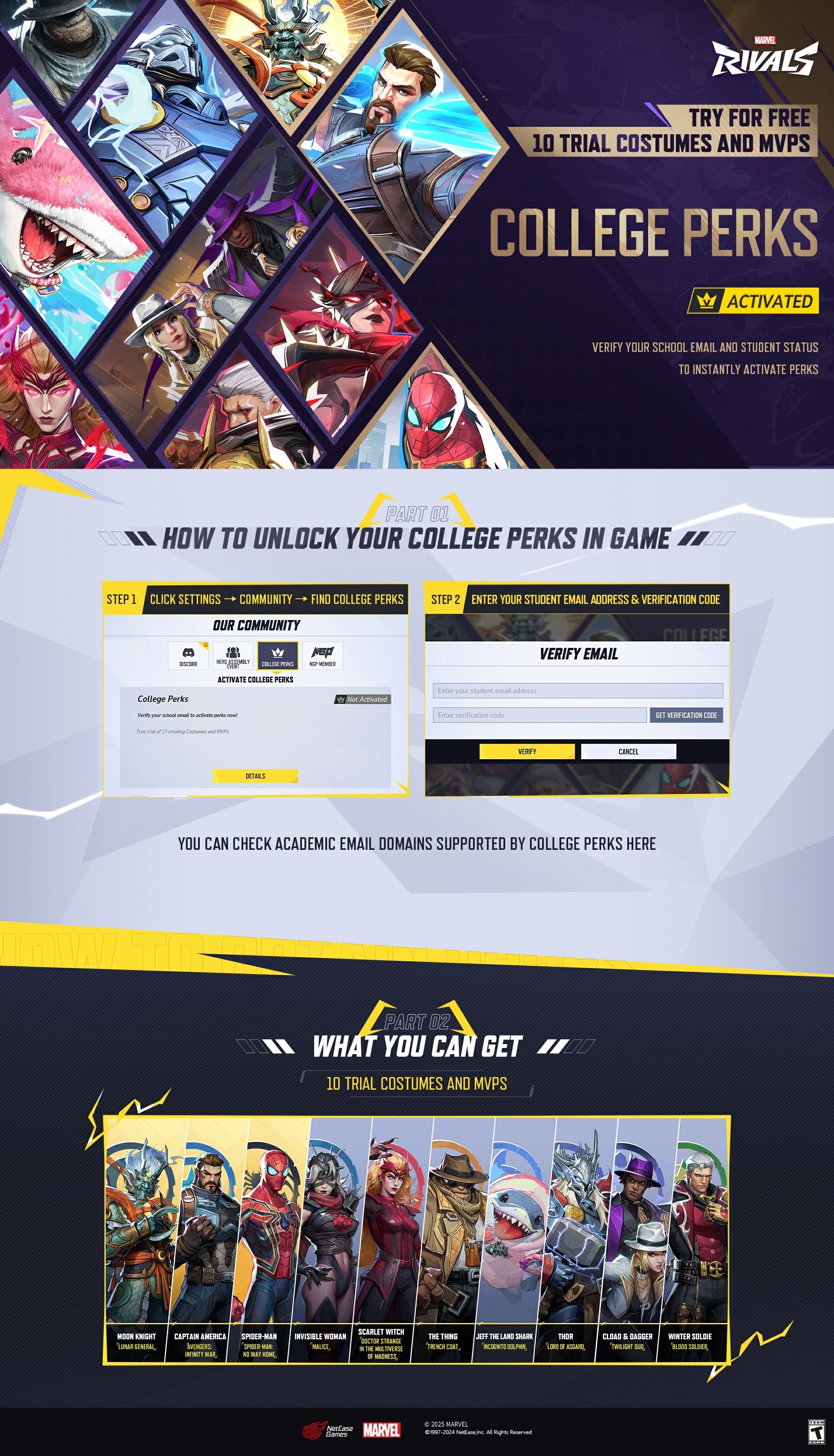 College Perks Rewards & School List Marvel Rivals Events